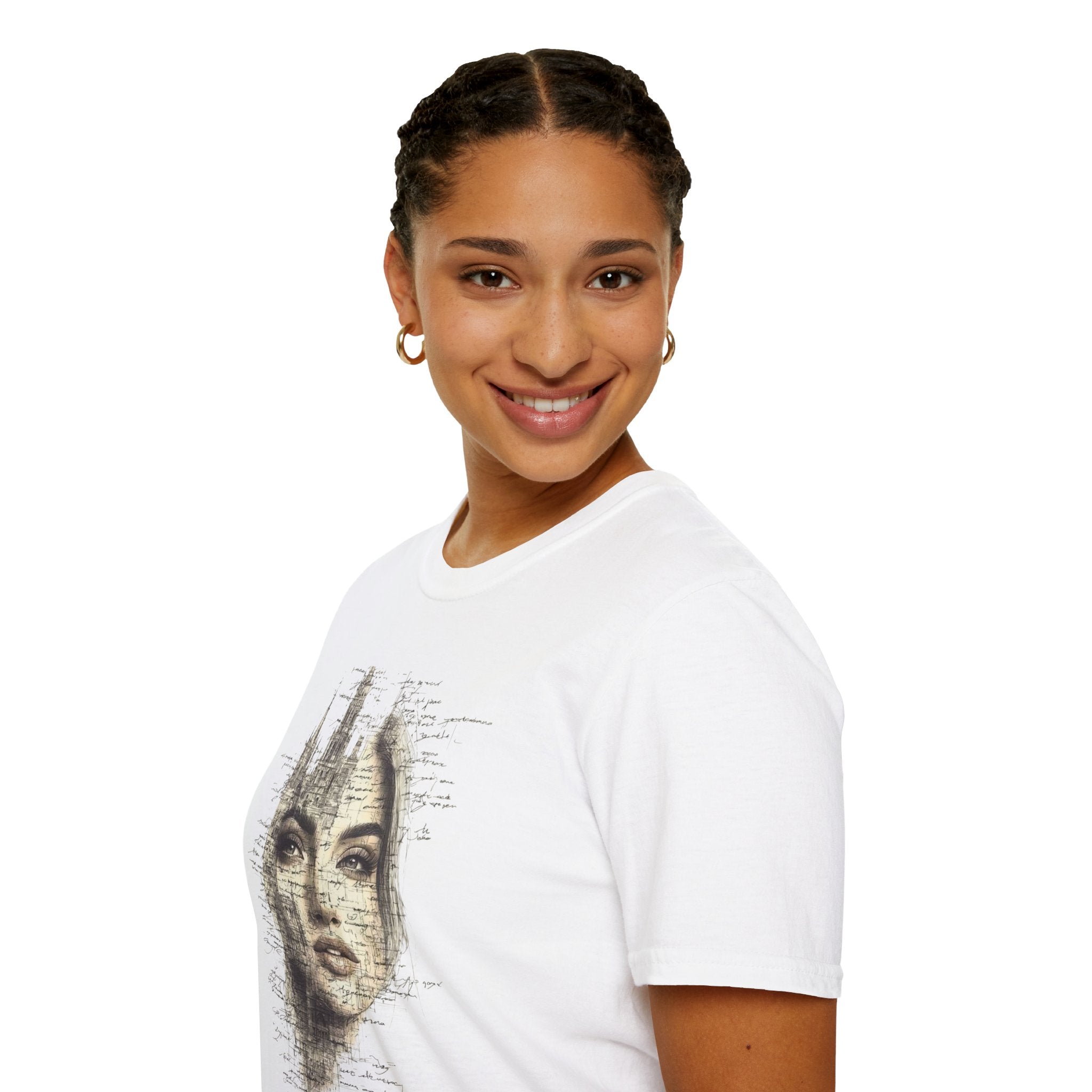 Artistic Portrait Unisex T-Shirt | Softstyle Graphic Tee for Art Lovers, Trendy Apparel, Gift for Creatives, Fashion Statement