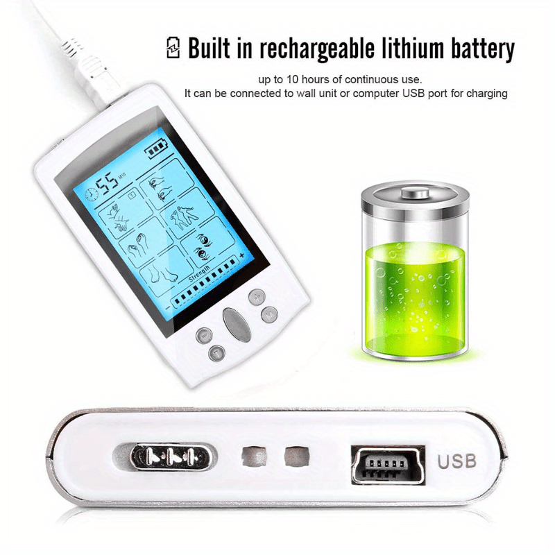 16-Mode Electric Massager - Dual Output EMS & TENS(White)-2