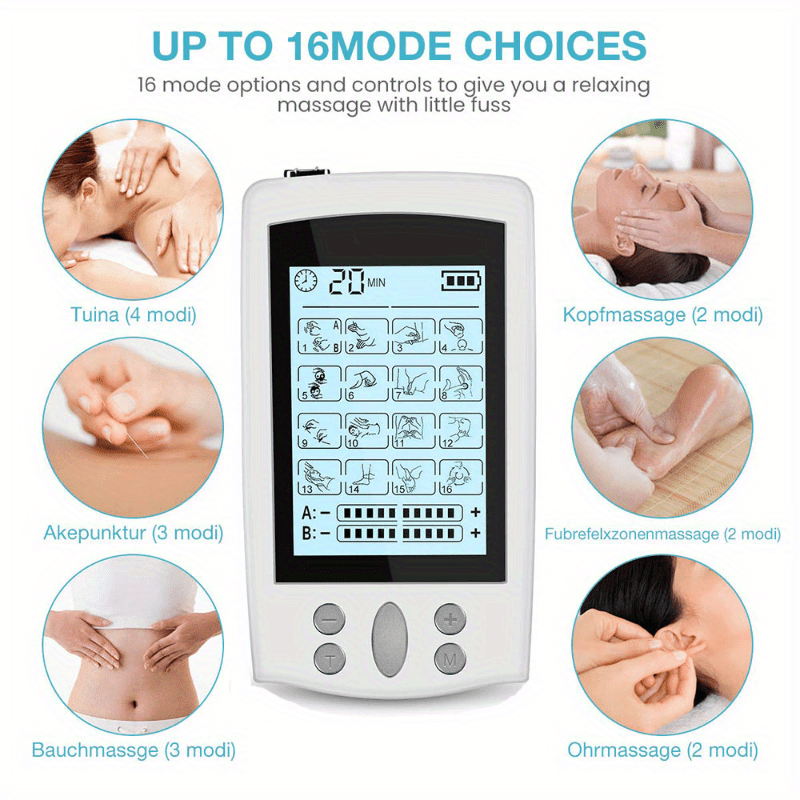 16-Mode Electric Massager - Dual Output EMS & TENS(White)-1