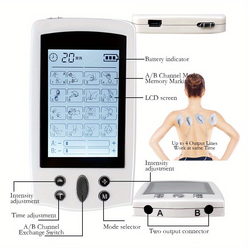 16-Mode Electric Massager - Dual Output EMS & TENS(White)-4