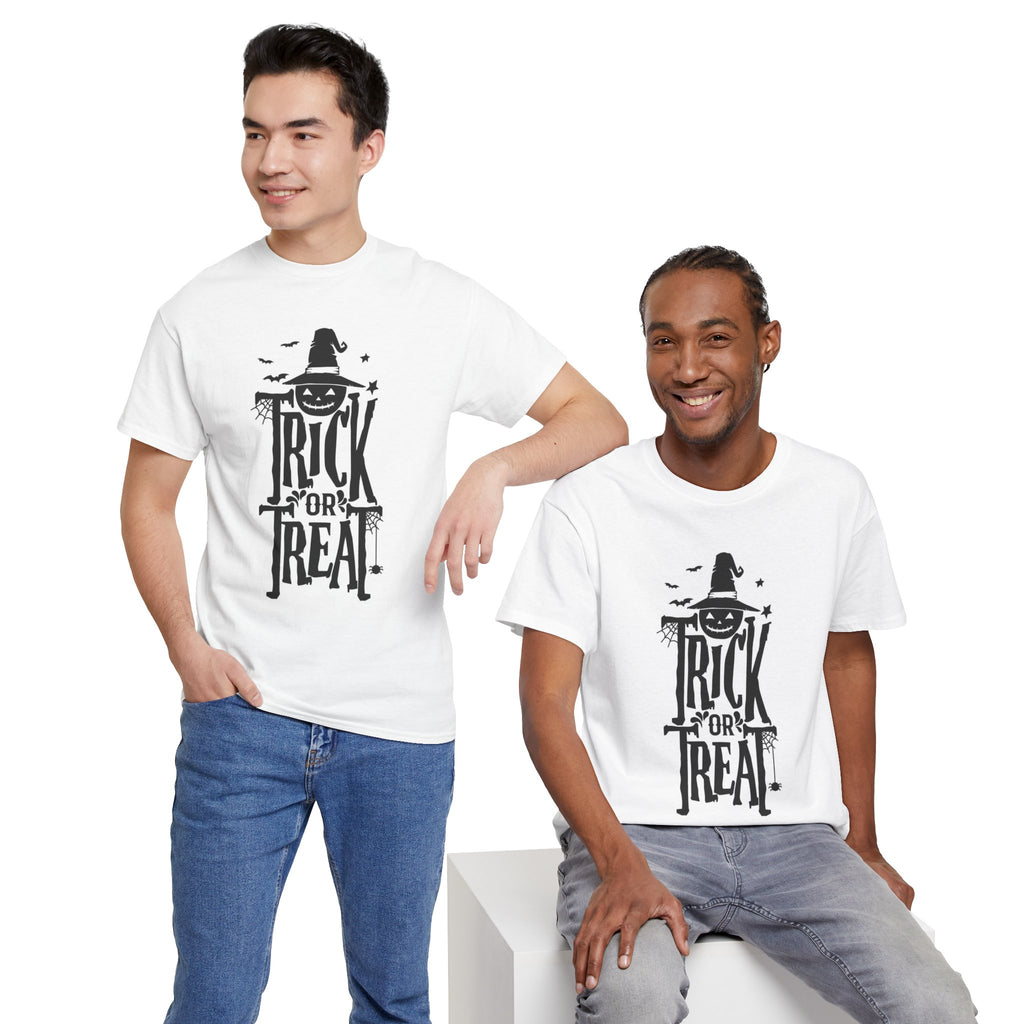 Halloween Trick or Treat Tee, Unisex Cotton T-Shirt, Scary Shirt, Pumpkin Costume, Fall Celebration Apparel