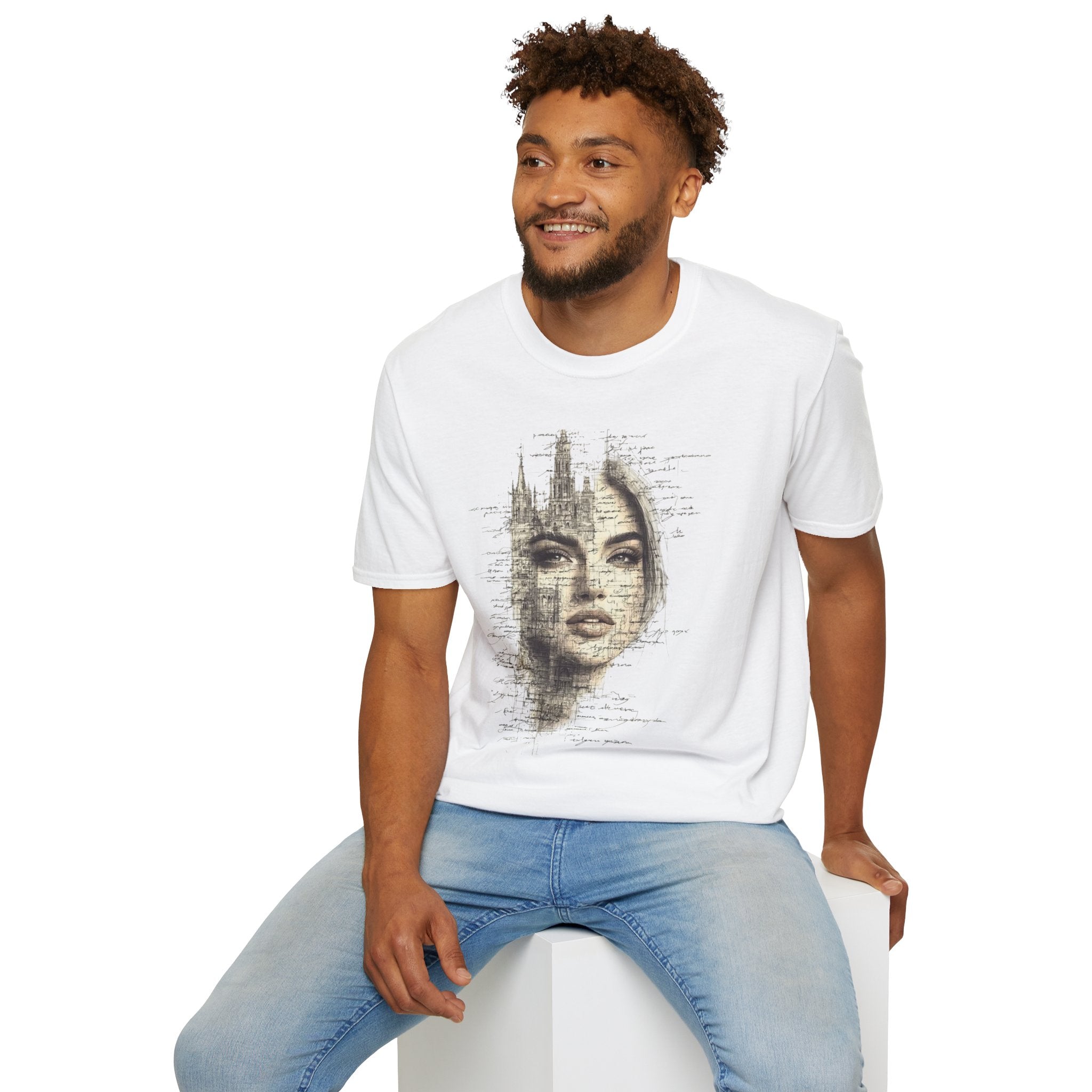 Artistic Portrait Unisex T-Shirt | Softstyle Graphic Tee for Art Lovers, Trendy Apparel, Gift for Creatives, Fashion Statement