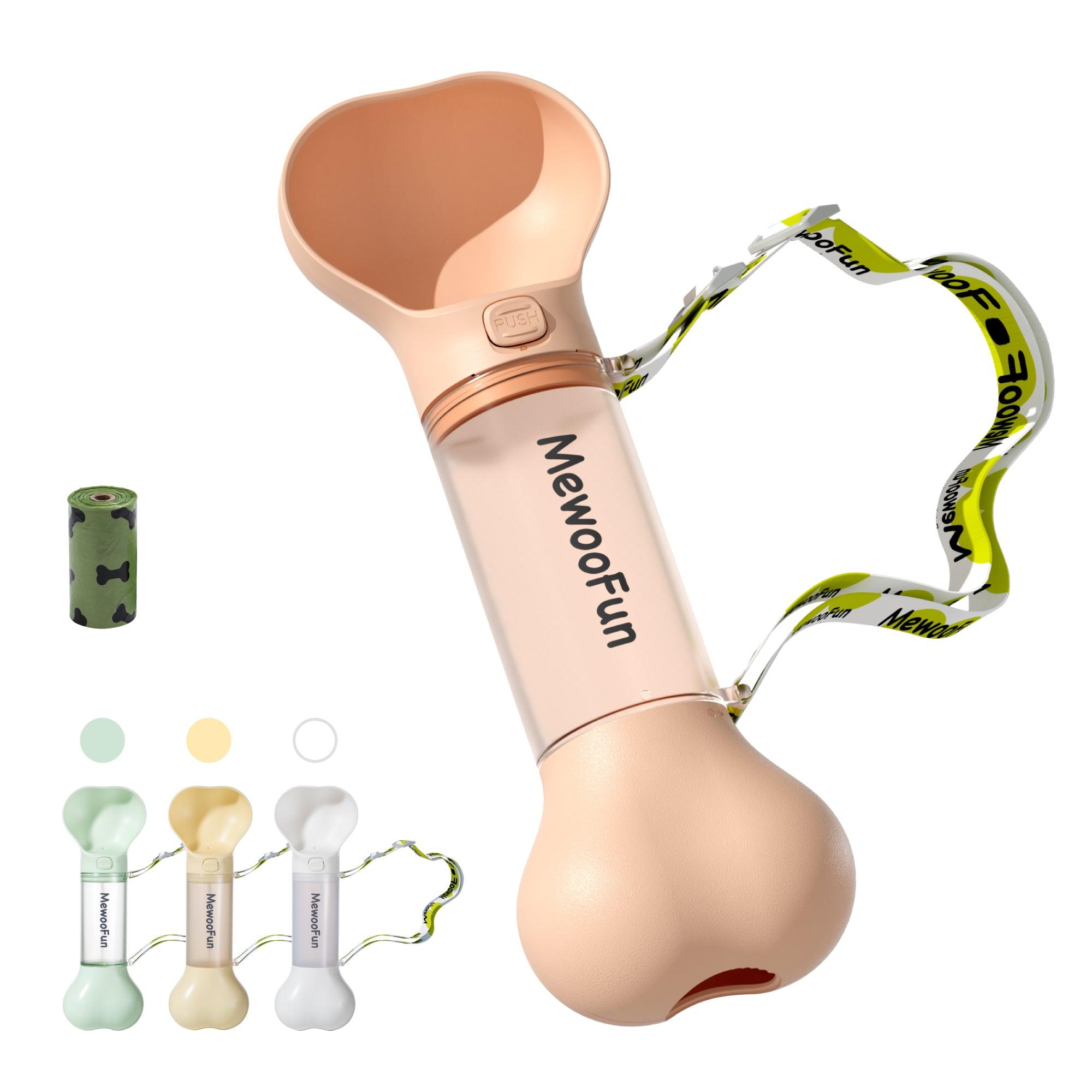 Mewoofun 2-In-1 Pet Water Bottle And Food Dispenser With Poop Bag Storage