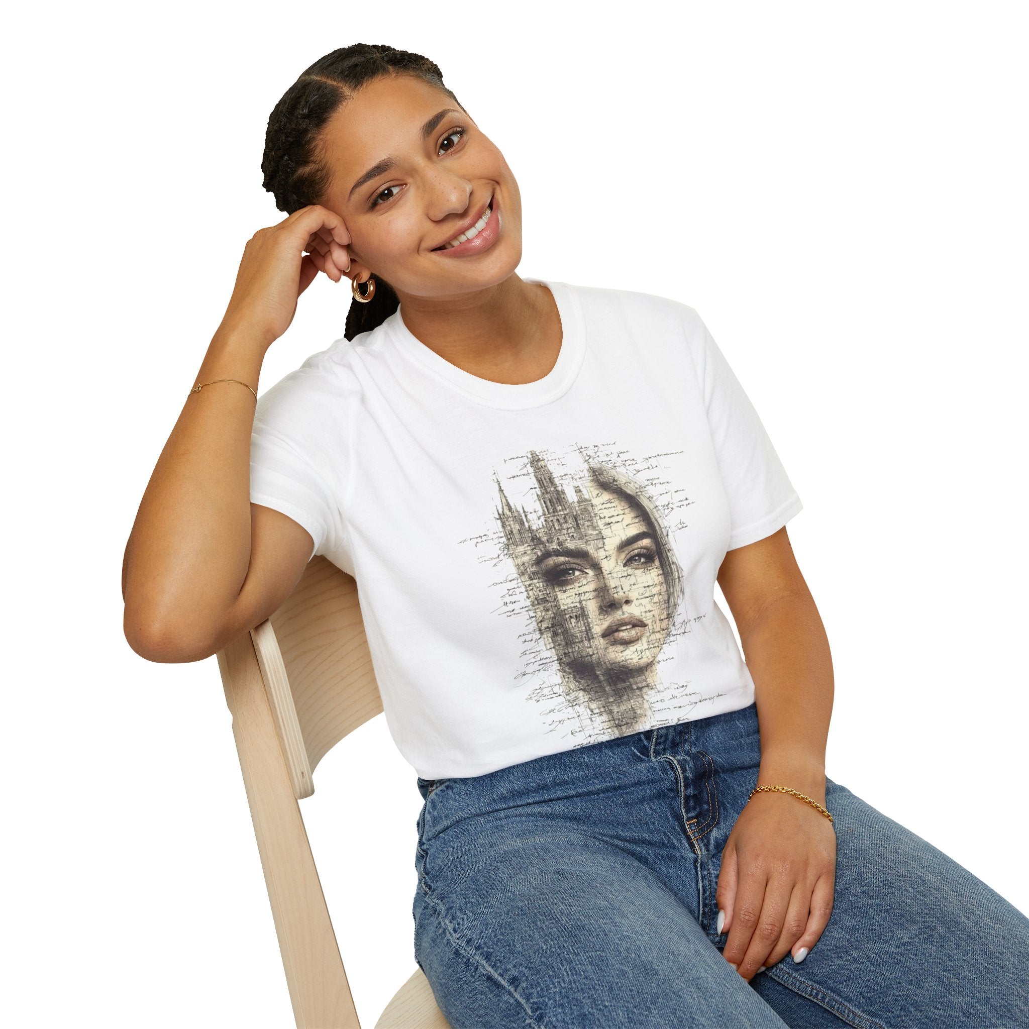 Artistic Portrait Unisex T-Shirt | Softstyle Graphic Tee for Art Lovers, Trendy Apparel, Gift for Creatives, Fashion Statement