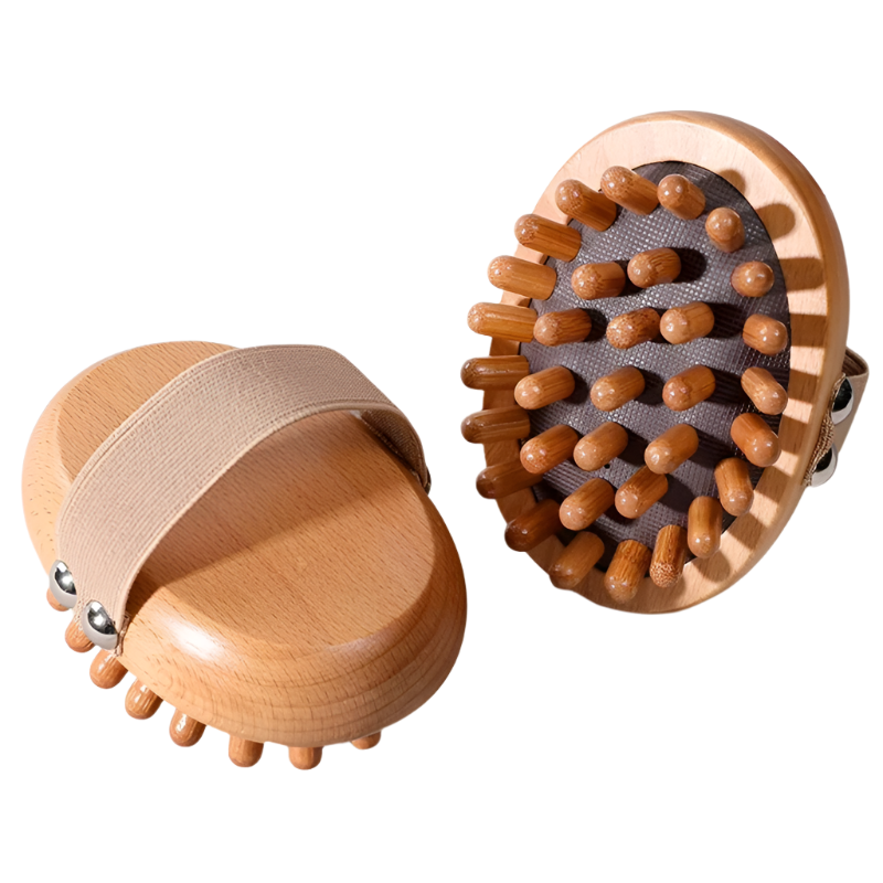2Pcs Wooden Anti-Cellulite & Scalp Massage Brush Essential Oil Spa Brown-0