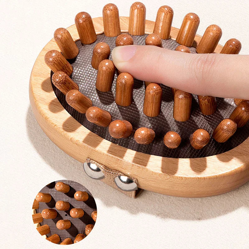 2Pcs Wooden Anti-Cellulite & Scalp Massage Brush Essential Oil Spa Brown-3