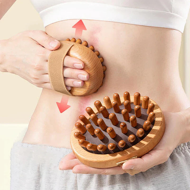2Pcs Wooden Anti-Cellulite & Scalp Massage Brush Essential Oil Spa Brown-1