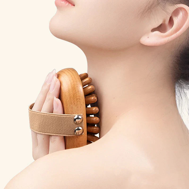 2Pcs Wooden Anti-Cellulite & Scalp Massage Brush Essential Oil Spa Brown-2