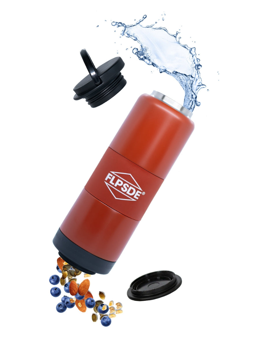 FLPSDE Dual Chamber Water Bottle with Snack Storage