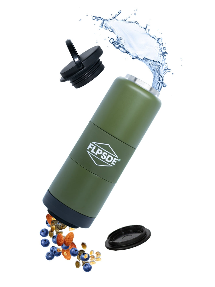 FLPSDE Dual Chamber Water Bottle with Snack Storage