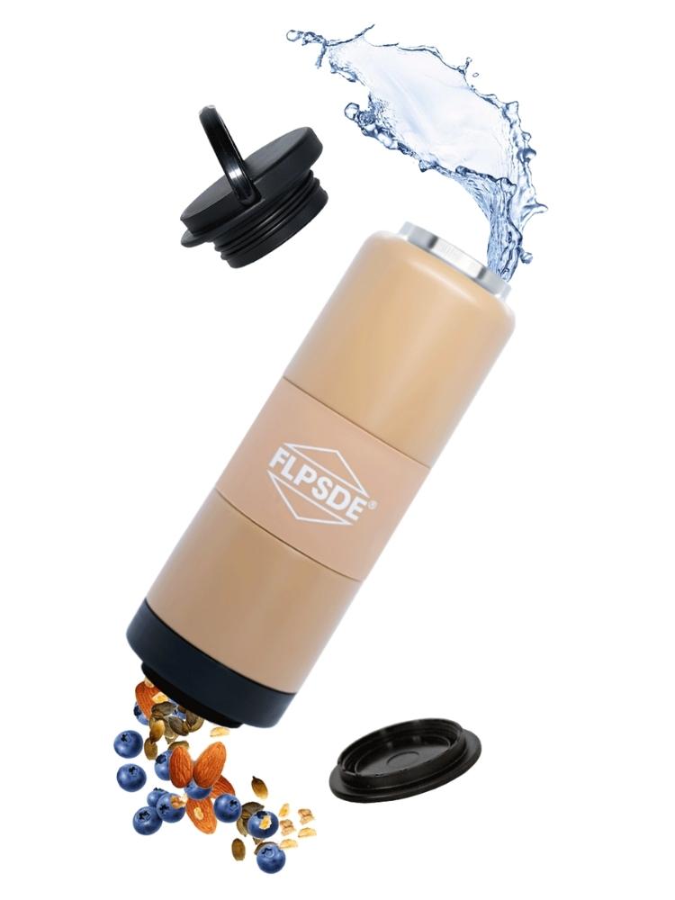 FLPSDE Dual Chamber Water Bottle with Snack Storage