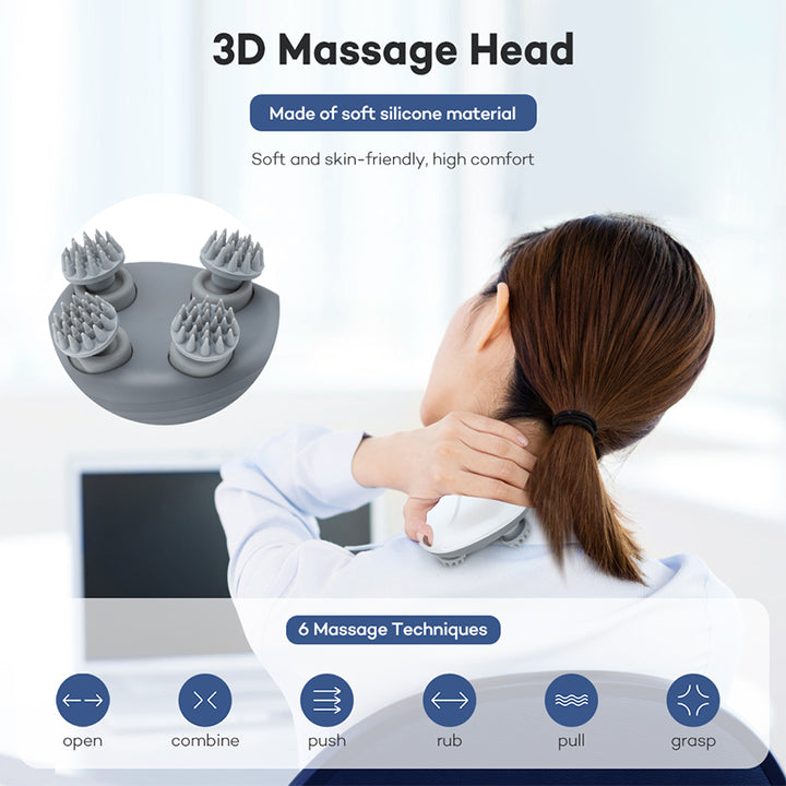 NNEDSZ Silver Mini Electric Head Massager - Portable 3D Massage Device, Waterproof, Multifunctional Relaxation & Pet Care, Rechargeable, 6 Techniques & 3 Modes, Compact Design
