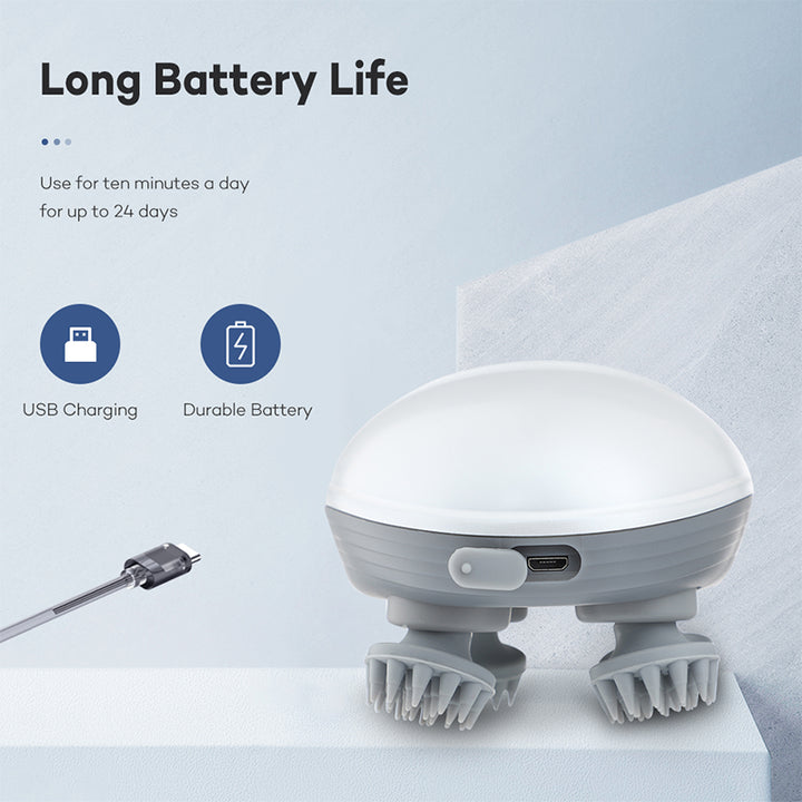 NNEDSZ Silver Mini Electric Head Massager - Portable 3D Massage Device, Waterproof, Multifunctional Relaxation & Pet Care, Rechargeable, 6 Techniques & 3 Modes, Compact Design