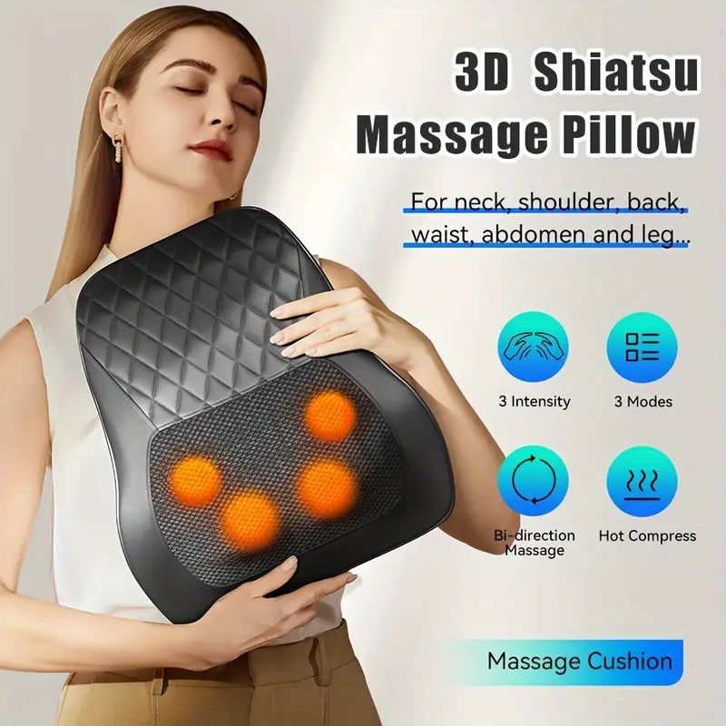 Cordless 3D Massage Pillow with Heat - Black-4
