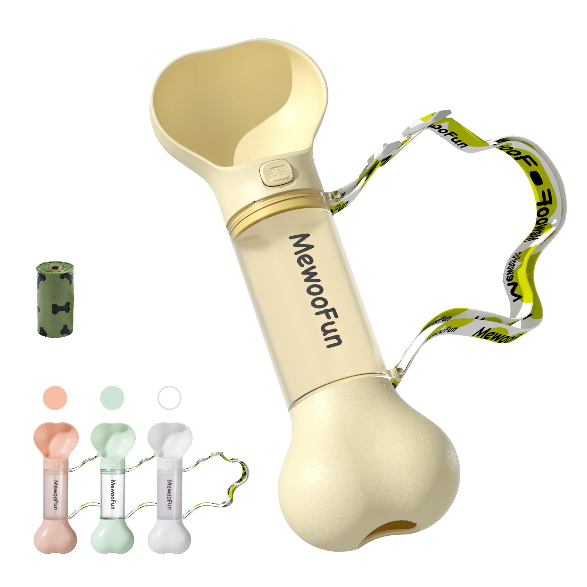 Mewoofun 2-In-1 Pet Water Bottle And Food Dispenser With Poop Bag Storage